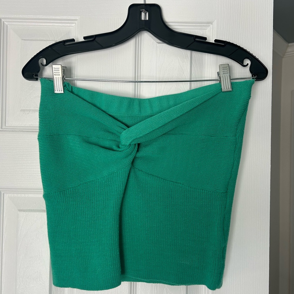 Green Knotted Women's Strapless Sweater